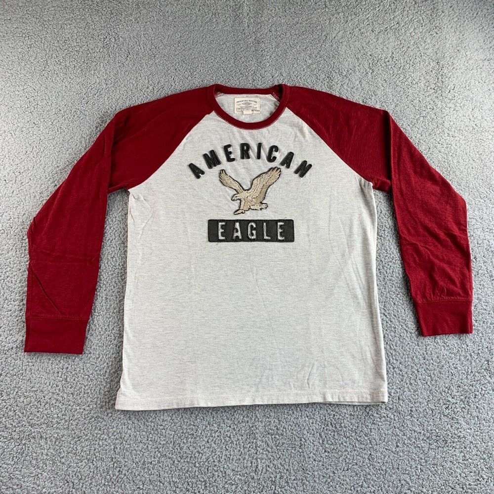 NEW American Eagle T shirt Mens XL Gray Red Vintage Classic Fit Raglan Baseball